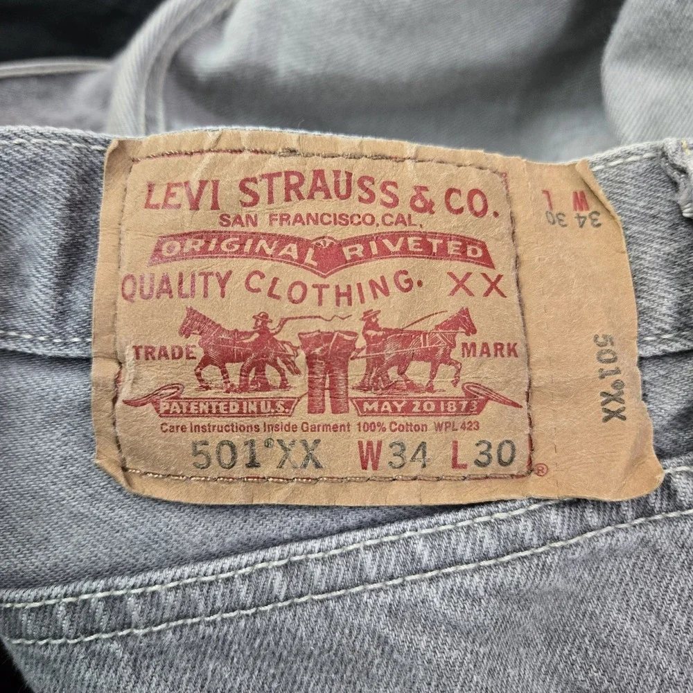 Levi's 501 XX Men Jeans 34X30 Gray Denim Straight Fit 26" Inseam Y2K - Picture 5 of 12